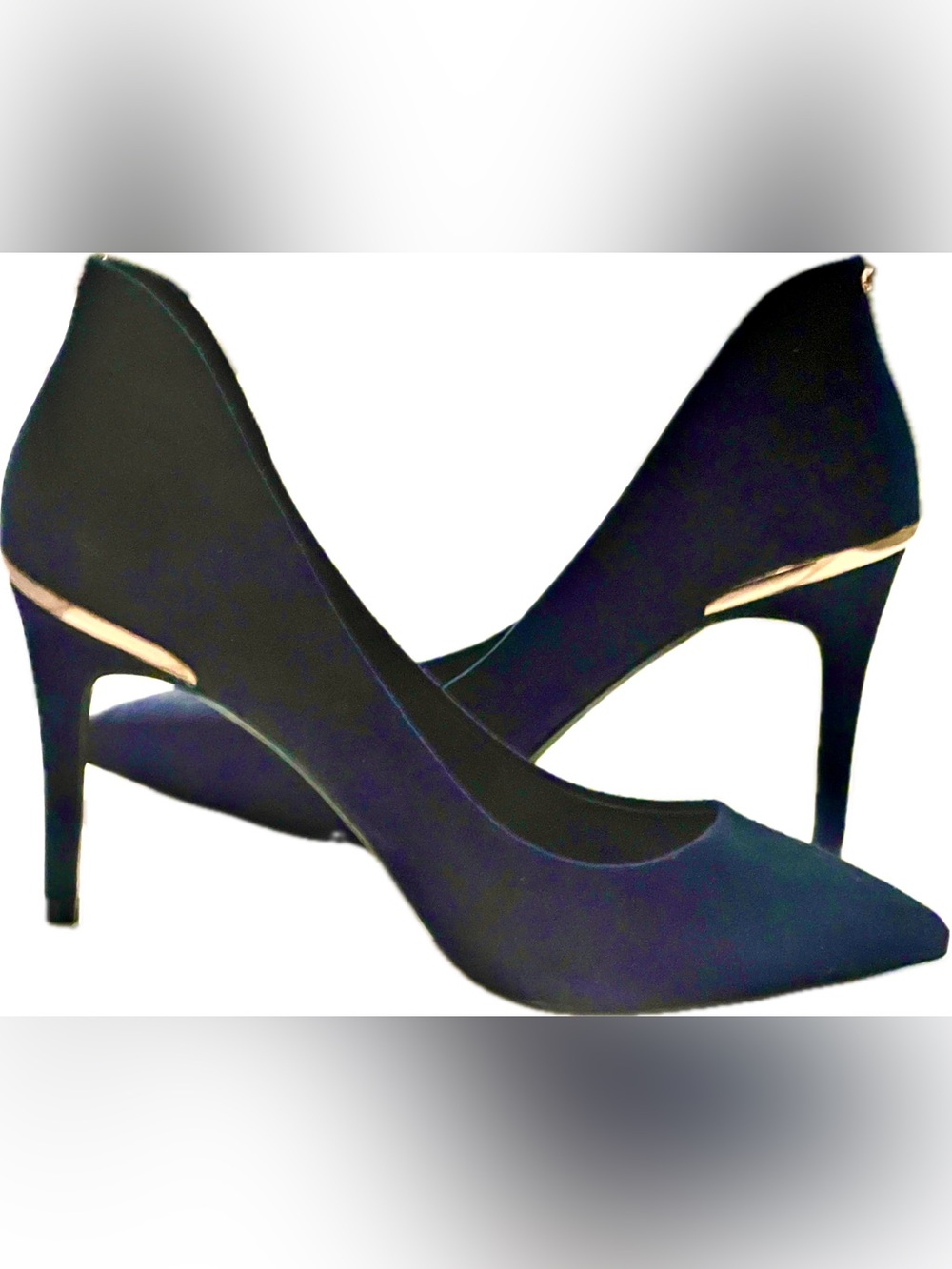 Ted Baker London SAVIY High Back Court Dark Blue Suede W/ Gold Trim Size 39